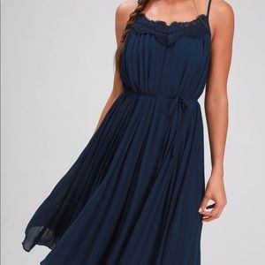 Lulu's 'In Celebration' Navy Blue Pleated Midi Dress